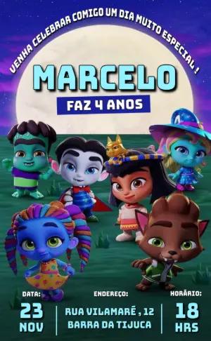 Convite Aniversário Super Monstros com Personagens para Editar