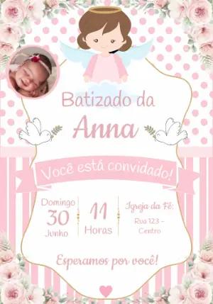 Convite de Batizado Anjinha com Foto para Editar Online