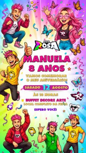 Convite de Aniversário Dos Rosa Colorido para Editar