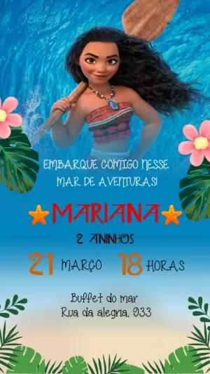 Convite de Aniversário Moana Tropical para Editar Online