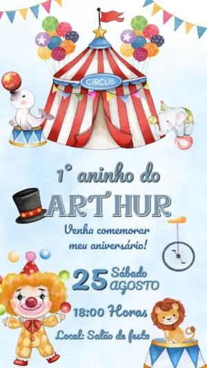 Convite de Aniversário Circo Aquarela para Editar