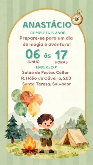 Convite de Aniversário Acampamento Aquarela para Editar