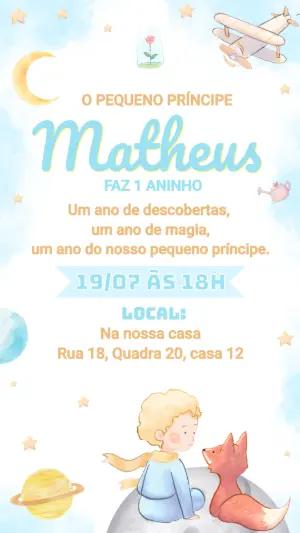 Convite de Aniversário O Pequeno Príncipe Aquarela Editável