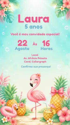 Convite de Aniversário Flamingo Tropical para Editar