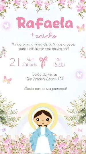 Convite Aniversário Nossa Senhora Aparecida Aquarela Editável