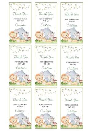 Cute Safari Animals Thank You Tag Editable Template