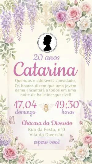 Convite de Aniversário Bridgerton Floral Elegante Editável