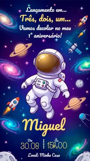 Convite de Aniversário Astronauta para Editar Online