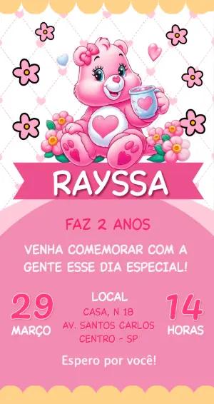 Convite de Aniversário Ursinhos Carinhosos Rosa para Editar