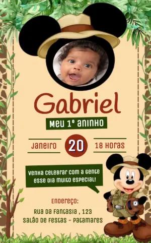 Convite de Aniversário Safari Mickey com Foto para Editar