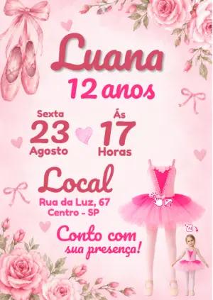 Convite Bailarina com Foto IA: Transforme sua filha na estrela!