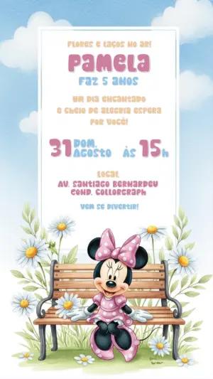 Convite Aniversário Minnie Mouse Jardim Encantado para Editar