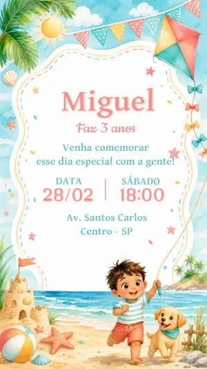 Convite de Aniversário Infantil Tema Praia para Editar