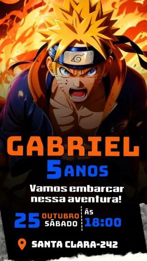 Convite de Aniversário Naruto com Fogo Modelo Editável