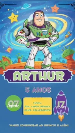 Convite Animado Aniversário Buzz Lightyear no Espaço para Editar