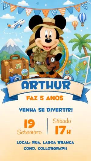 Convite de Aniversário Mickey Safari Editável