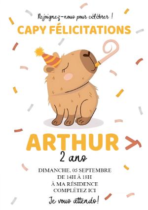 Invitation d'anniversaire Capybara Mignon à Modifier en Ligne