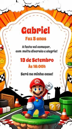 Convite de Aniversário Mario Kart para Editar Online