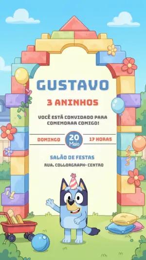 Convite de Aniversário Infantil Tema Bluey Editável