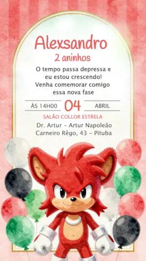 Convite de Aniversário Knuckles para Editar