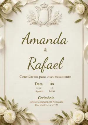 Convite de Casamento Clássico Floral com Brasão para Editar