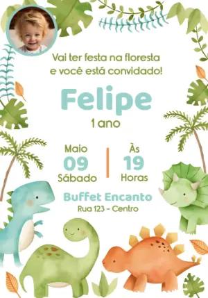 Convite Aniversário Dinobaby com Foto para Editar Online