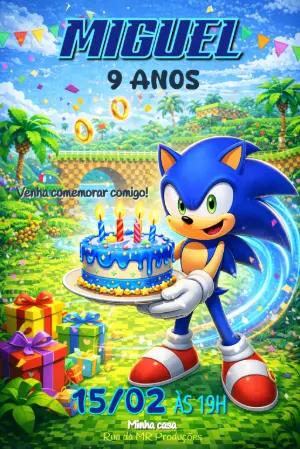 Convite Digital Aniversário Sonic Vibrante Modelo Editável