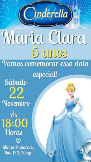 Convite de Aniversário Princesa Cinderela para Editar 