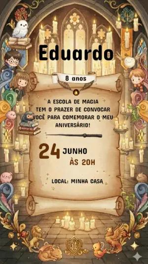 Convite de Aniversário Mágico Infantil Modelo Editável