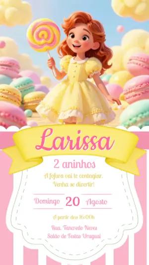 Convite Aniversário Menina Doces Coloridos Modelo Editável