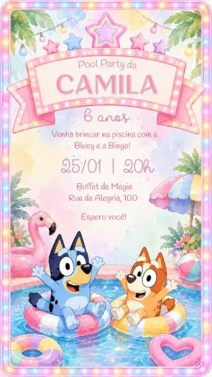 Convite Festa na Piscina Bluey e Bingo para Editar