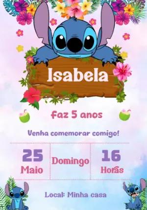 Convite de Aniversário Stitch Tropical Havaiano para Editar