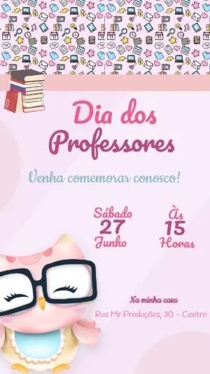 Convite Dia dos Professores com Coruja Fofa para Editar Online