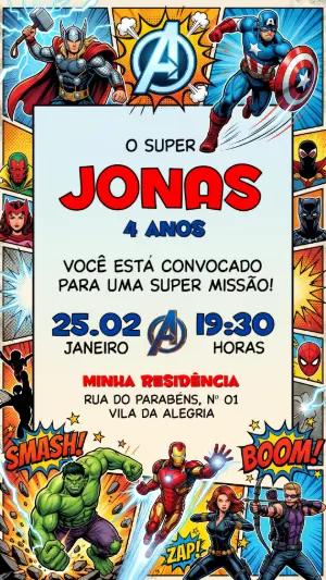 Convite de Aniversário Vingadores estilo Quadrinhos Editável