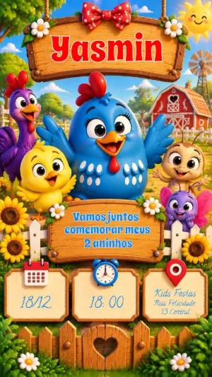 Convite de Aniversário Galinha Pintadinha para Editar Online