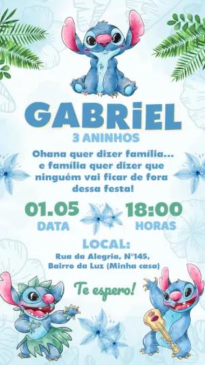 Convite de Aniversário Stitch Tropical para Editar e Enviar