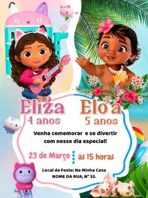 Convite Duplo Gabby e Moana Baby para Editar Online