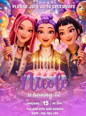 K-Pop Demon Hunter Birthday Invitation | Editable Digital Template
