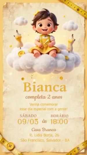 Convite de Aniversário Infantil Tema Costura Fofo Editável