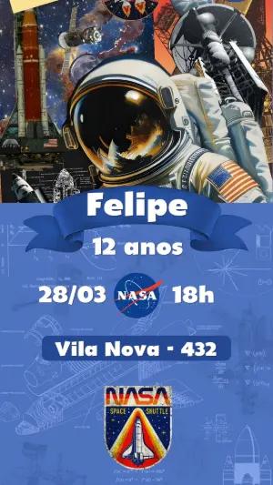 Convite de Aniversário Espacial NASA Astronauta Editável