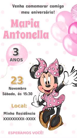Convite de Aniversário Minnie Mouse Rosa para Editar Online