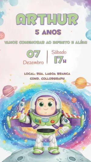 Convite de Aniversário Buzz Lightyear Aquarela para Editar