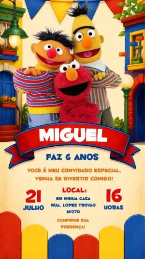 Convite de Aniversário Vila Sésamo Colorido para Editar