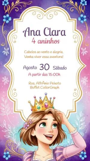 Convite de Aniversário Rapunzel Enrolados para Editar Online