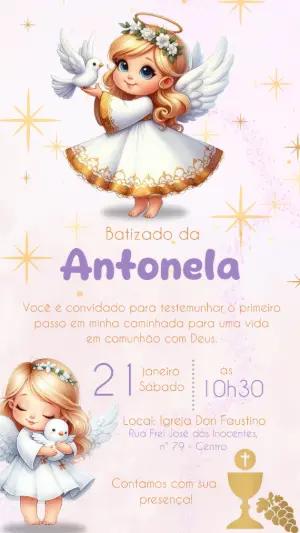 Convite de Batizado Anjinha Delicada para Editar Online