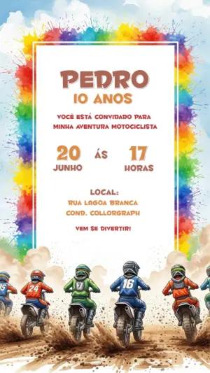 Convite de Aniversário Motocross Radical para Editar Online