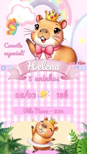 Convite Aniversário Capivara Princesa Rosa para Editar
