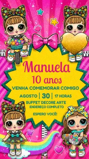 Convite de Aniversário Boneca Lol Surprise Editável e Colorido