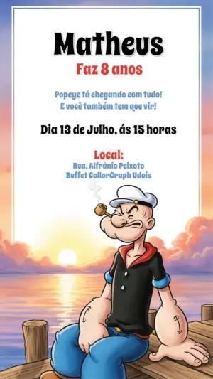 Convite de Aniversário Popeye Editável para Enviar Online