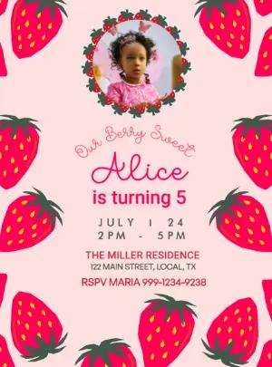 Editable Strawberry Birthday Invitation Template for Girls